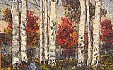Birches Canvas Paintings - Crimson and Birches